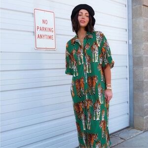 Dressed in LALA Green Maxi Sundress with Cuffed Sleeves